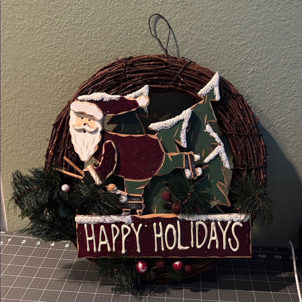 Festive Santa Holiday Wreath with Green and Red Accents